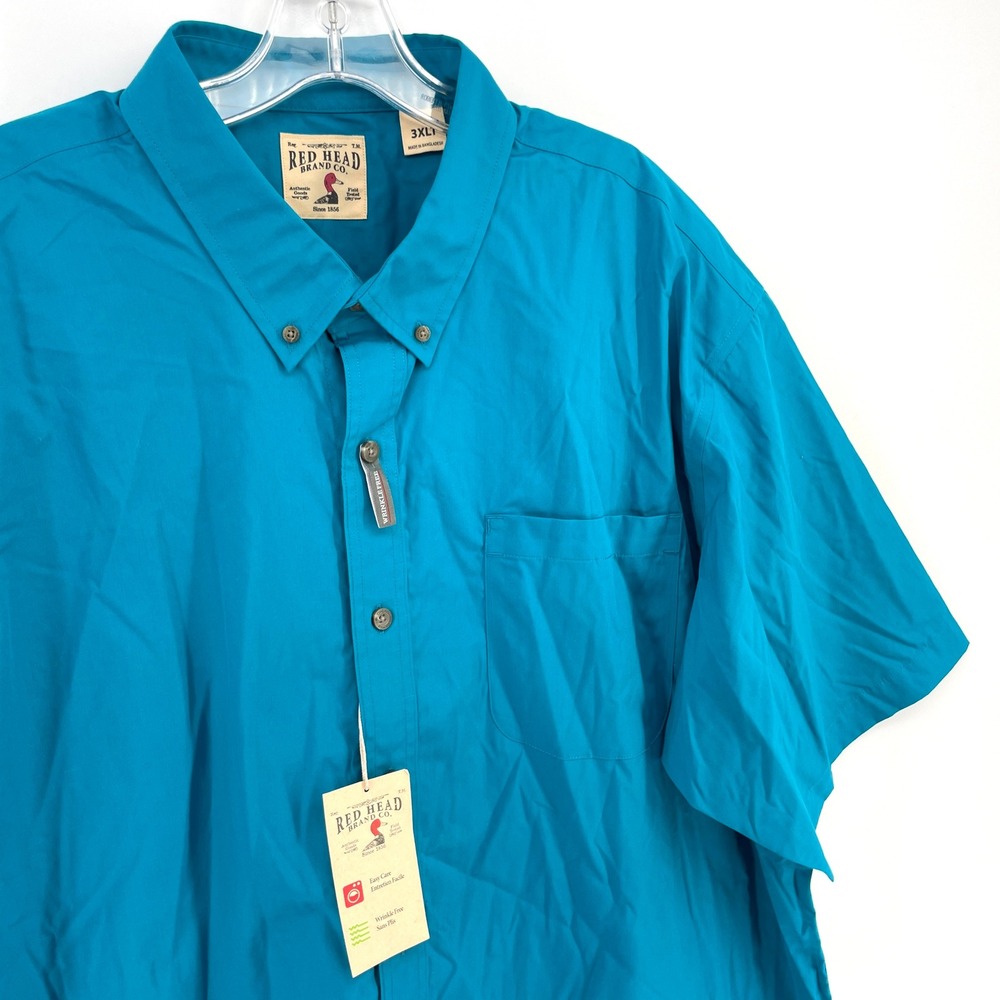RedHead Mens 3XLT Teal Short Sleeve Button Down Wrinkle Free Solid Shirt NWT